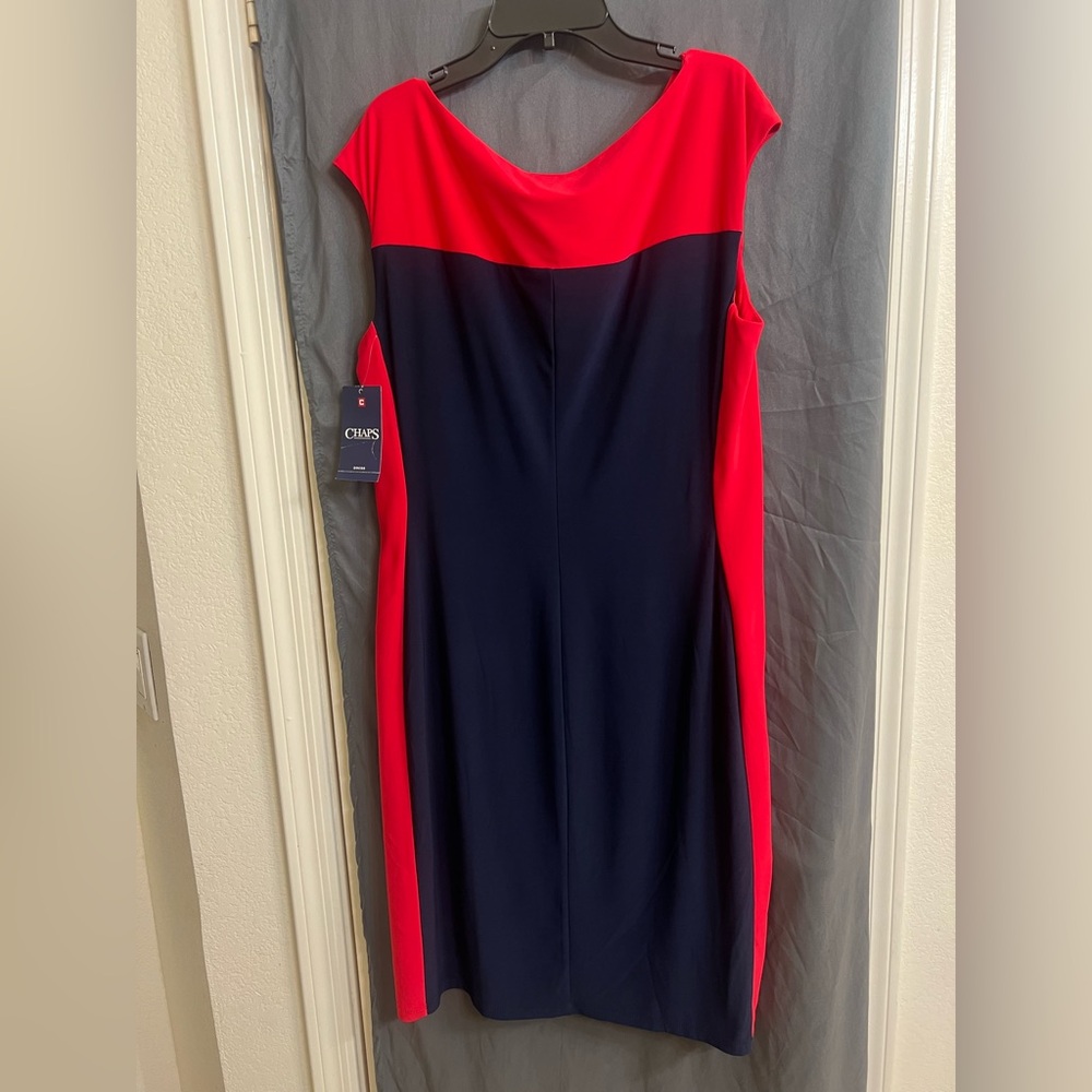 NWT Chaps Navy and Hot Pink Colorblock Sheath knee length lined stretch Dress XL - Picture 2 of 4